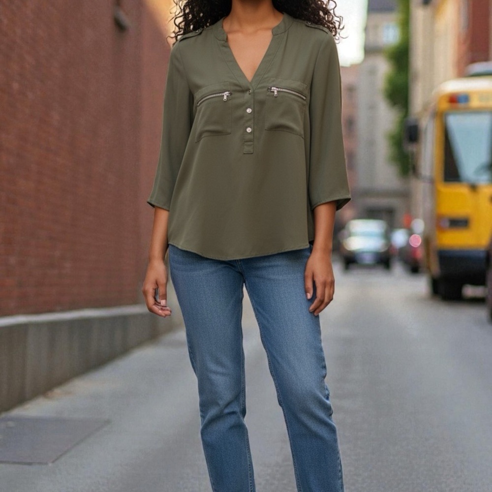 Chic Olive Green Blouse for Women